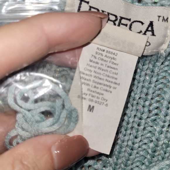 Tribeca Studio Sweater Women‎ M Chunky Seafoam Sparkle Long Sleeve V-neck - Picture 5 of 11